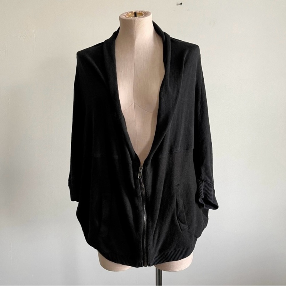 ANTHROPOLOGIE MOTH Black Cardigan Sweater with Zipper and Batwing Arms